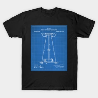 Tesla Transmitter Patent - Electrician Maker Workshop Art - Blueprint T-Shirt